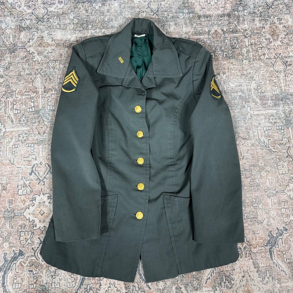 intage Women's US Army Green Gabardine Dress Uniform Jacket 10S Wool Blend